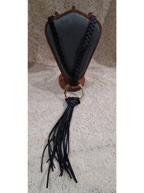 I.N.C. International Concepts Black Braided Faux Leather Necklace With Tassel Ac